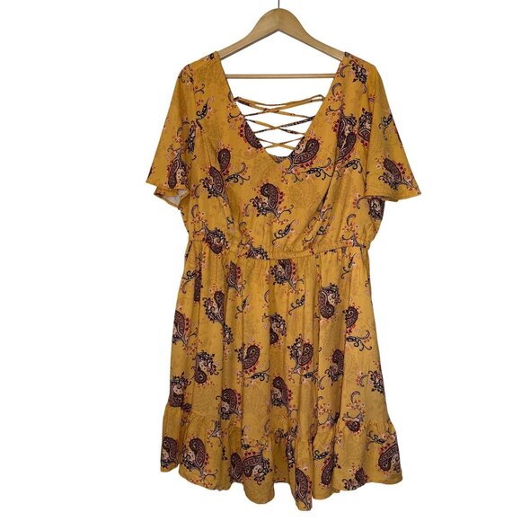 Torrid Floral Challis Flutter Sleeve Lace Back Dress Womens Size 2X Boho Prairie - Picture 3 of 11